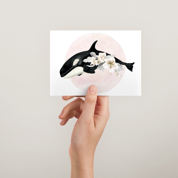 Watercolor Floral Whale Wall Art Illustration Print Poster Card Unframed - Picture 4 of 5